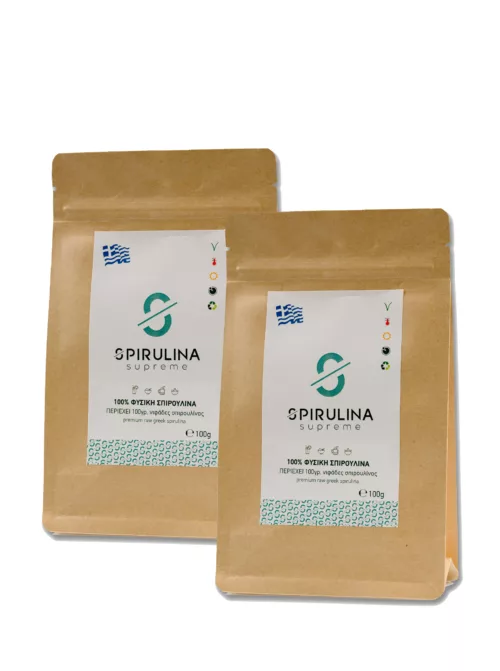Σπιρουλίνα Spirulina Supreme Πακέτο, 1+1 Συσκευασίες x 100γρ Νιφάδες